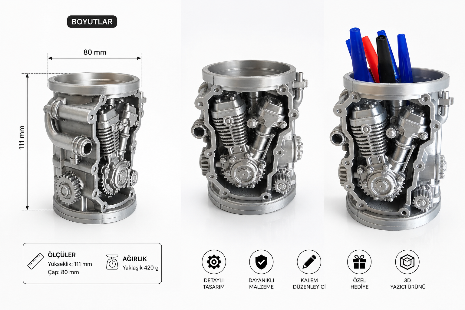 3D Baskı Motor Tasarımlı Kalemlik